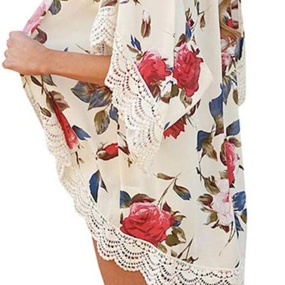 Women Chiffon Printed Cardigan Kimono Robe Tops Beach Bikini Cover up Blouse - Picture 4 of 5